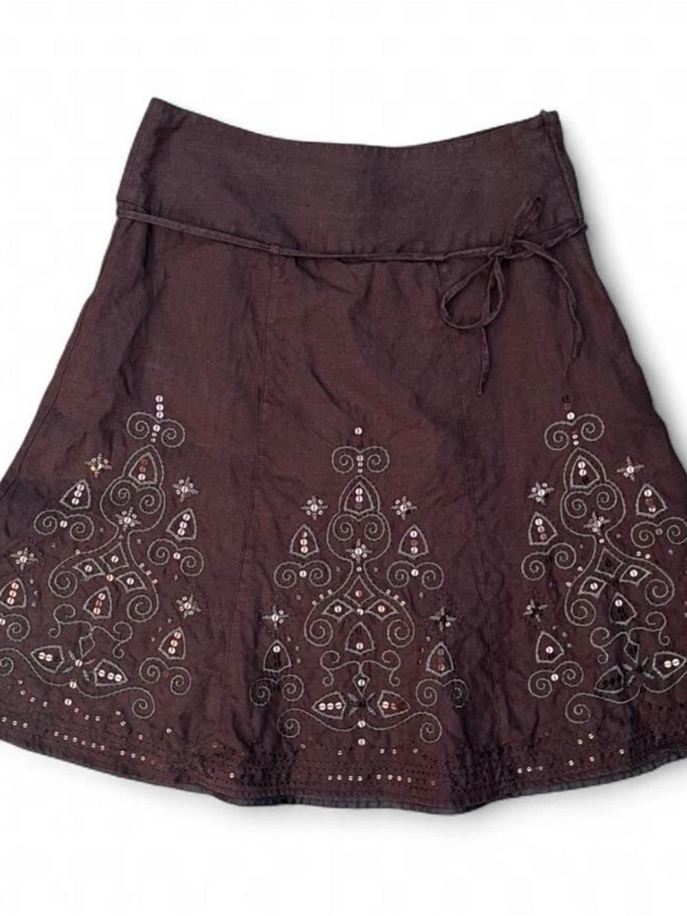 Embroidered Brown A-Line Women’s Skirt